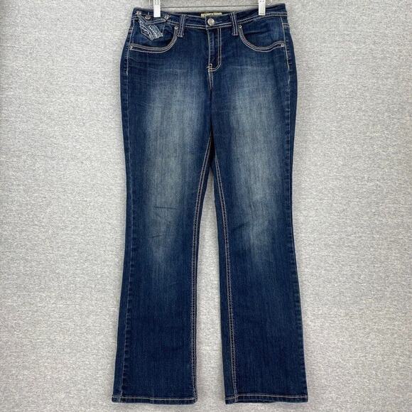 Earl Jean Jeans Womens 8 Blue Denim Straight Leg Decorative Pocket Stitching - Picture 1 of 11